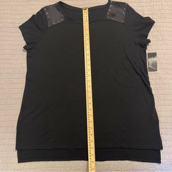a.n.a. Solid Black Shirt with Faux Suede Grommet Shoulder Size XL - Picture 5 of 9